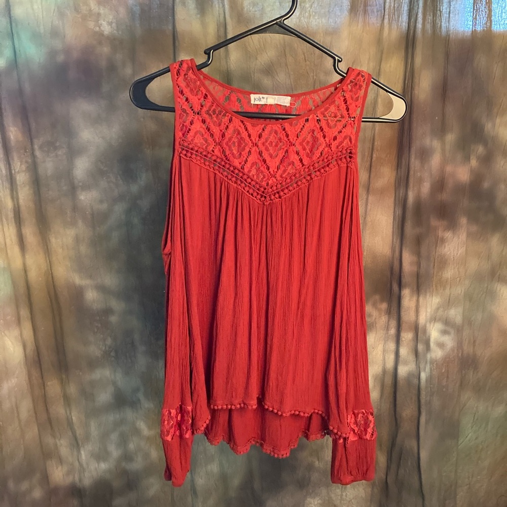 Deep Red Long Sleeve Shoulder-less Top